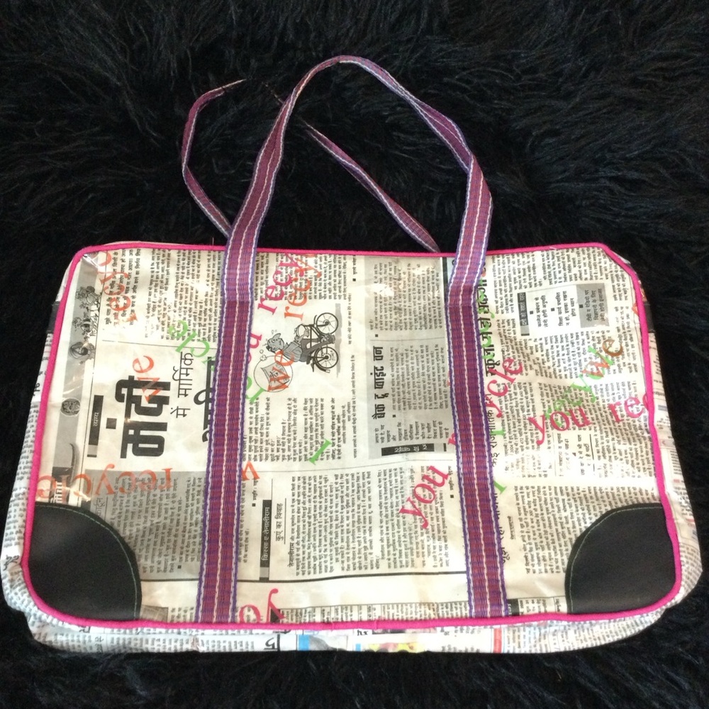 Purple and Black Tote with Structured Design